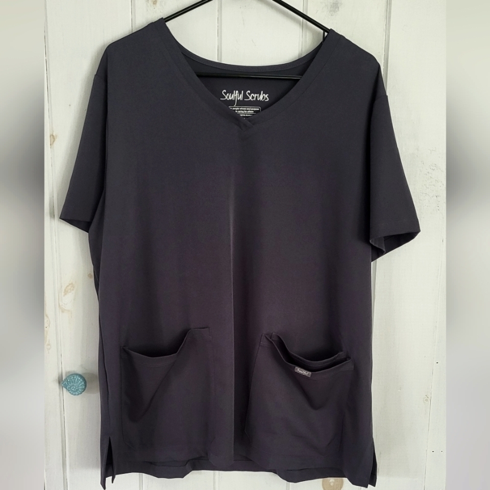 Soulful Scrubs Charcoal Grey V Neck Stetch Scrub Top